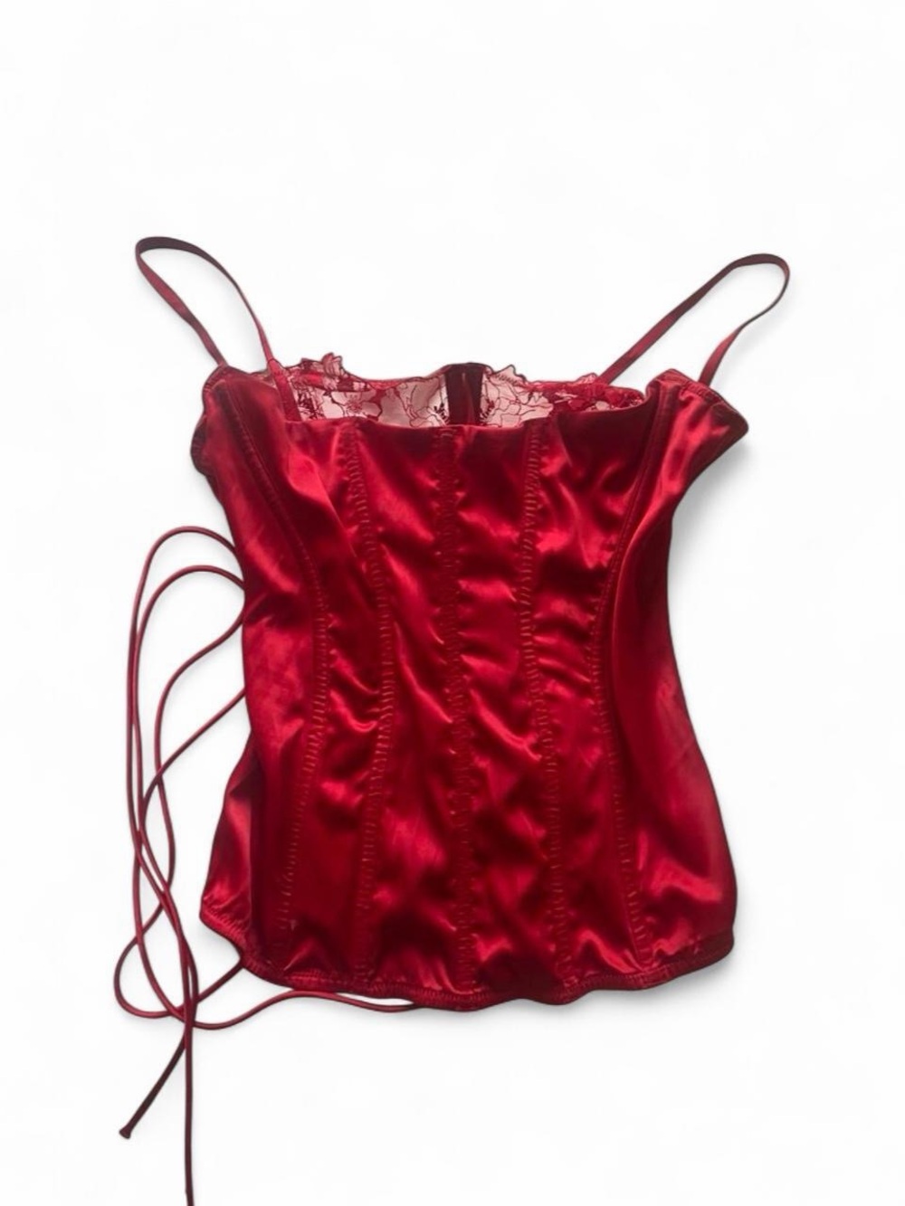Victoria's Secret Red Satin Lace-Up Corset tank top